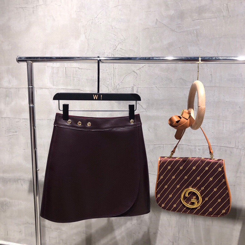Women High Waisted Leather Mini Skirt Wrap with Gold Buttons