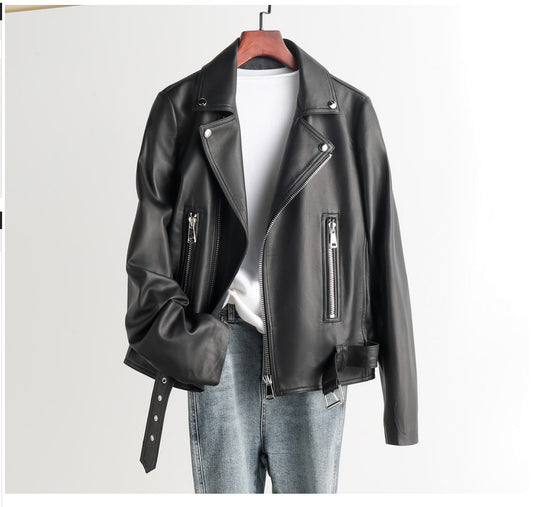 Women Black Leather Jacket Genuine Sheepskin Moto Bomber