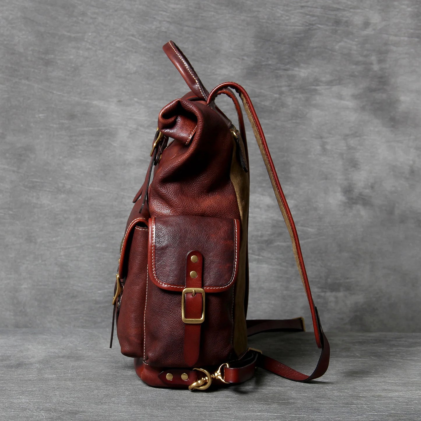 Genuine Leather Backpack Men Women Office Laptop Rucksack