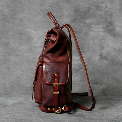 Genuine Leather Backpack Men Women Office Laptop Rucksack