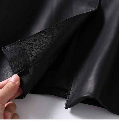 Round Neck Cropped Moto Style Women Leather Jacket
