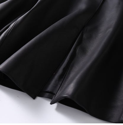 Round Neck Cropped Moto Style Women Leather Jacket