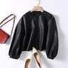 Round Neck Cropped Moto Style Women Leather Jacket