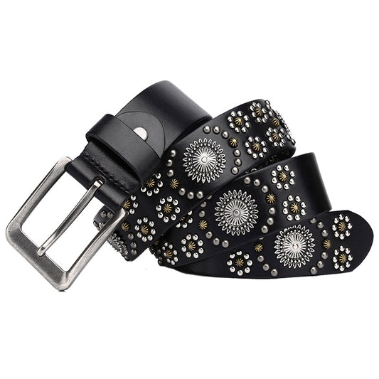 Punk Leather Belt with Rivets Studded Biker Belt