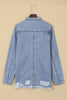 Oversized Distressed Denim Jacket Mid-Length