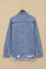 Oversized Distressed Denim Jacket Mid-Length