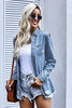 Oversized Distressed Denim Jacket Mid-Length