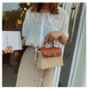 Small Summer Straw Handbag with Leather Flap & Rope Shoulder Strap