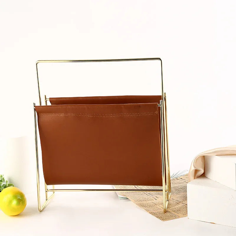 Nordic leather and iron sling magazine rack