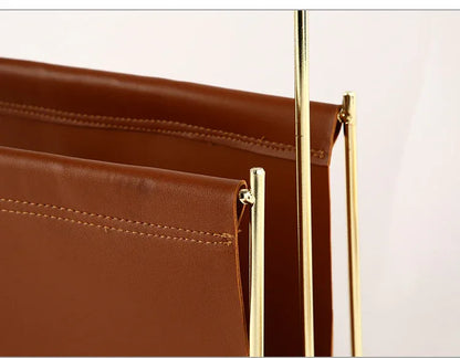 Nordic leather and iron sling magazine rack