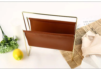 Nordic leather and iron sling magazine rack