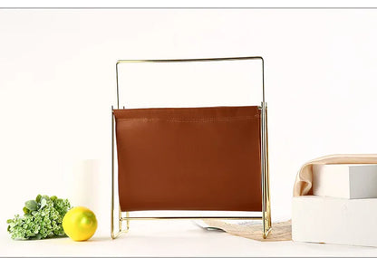 Nordic leather and iron sling magazine rack