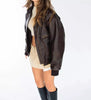 brown leather jacket women's oversized