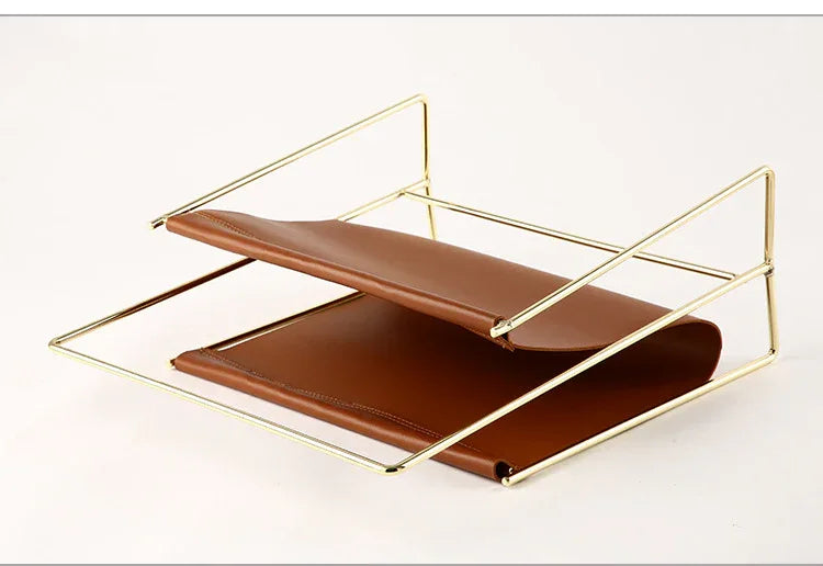 Nordic leather and iron sling magazine rack