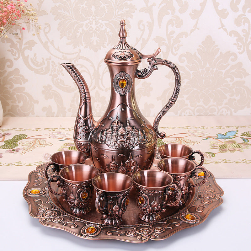 Retro Bronze Wine Set with Tray Palace Design