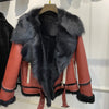 Women Shearling Leather Jacket Fur Bomber Coat