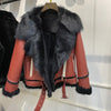 Women Shearling Leather Jacket Fur Bomber Coat