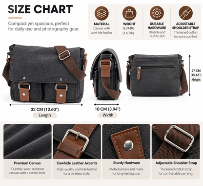 Canvas Camera Bag with Removable Dividers and Front Storage Pockets