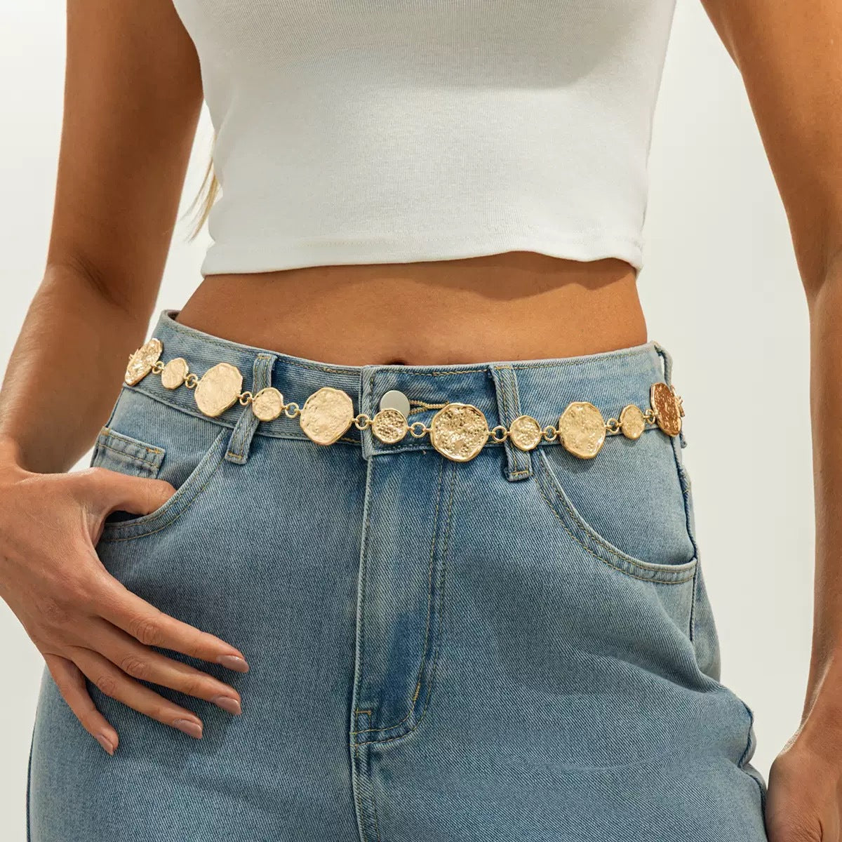 Women’s Silver Tone Geometric Stone Waist Chain