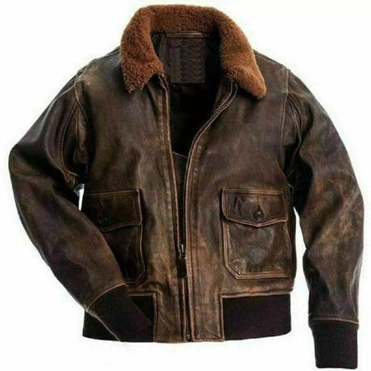 Fur Collar Leather Jacket Distressed