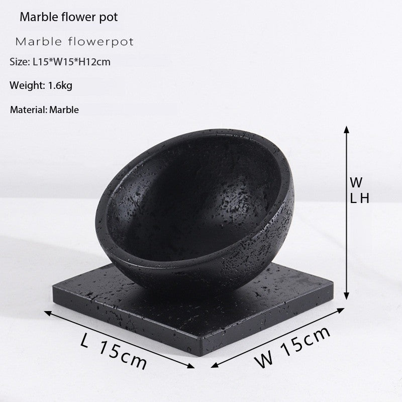 European Natural Marble Flower Pot Succulent Planter Indoor Stone Bowl