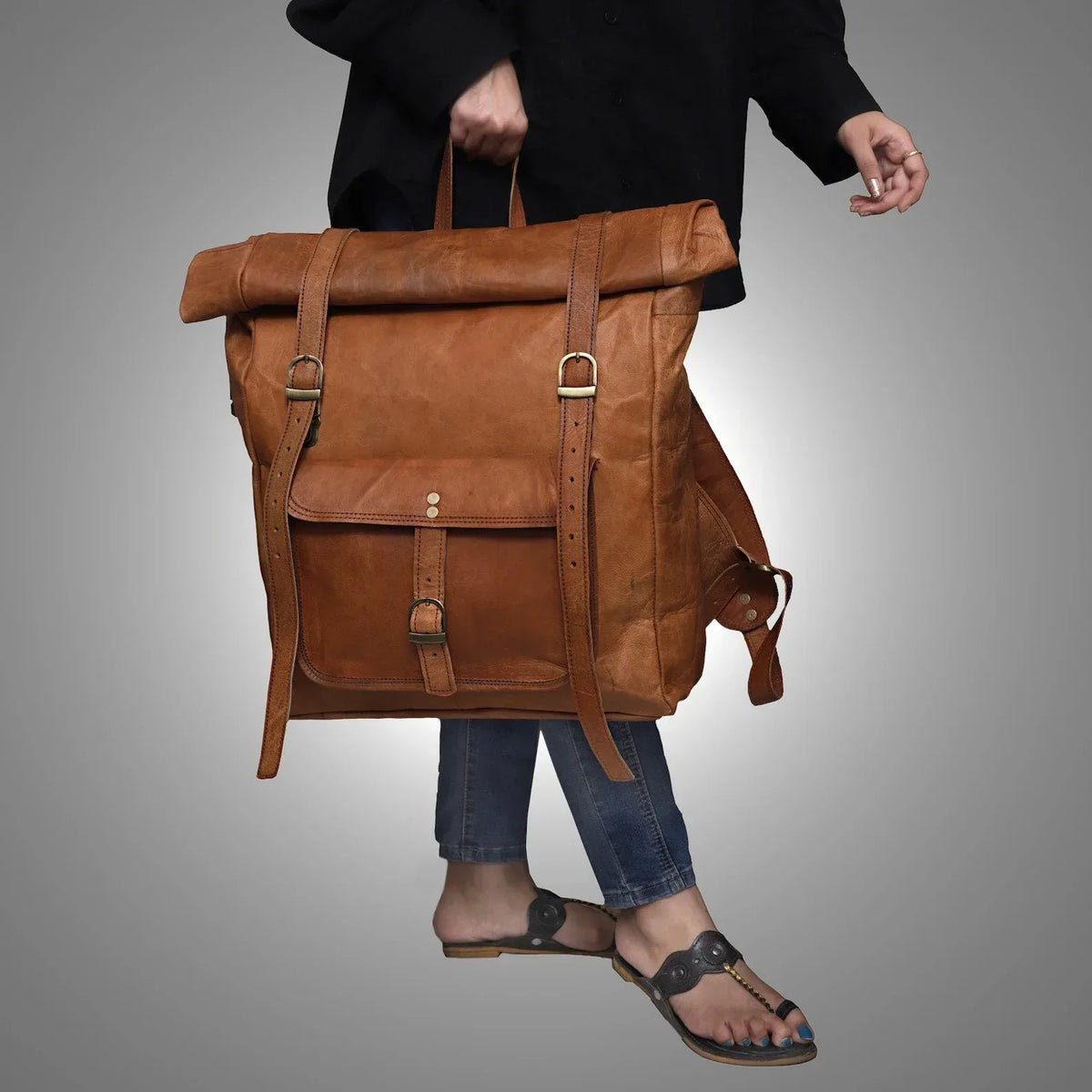 Genuine Leather Roll Up Travel Backpack – Boho Living Room