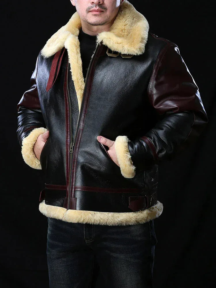 Mens Shearling Leather Aviator Jacket