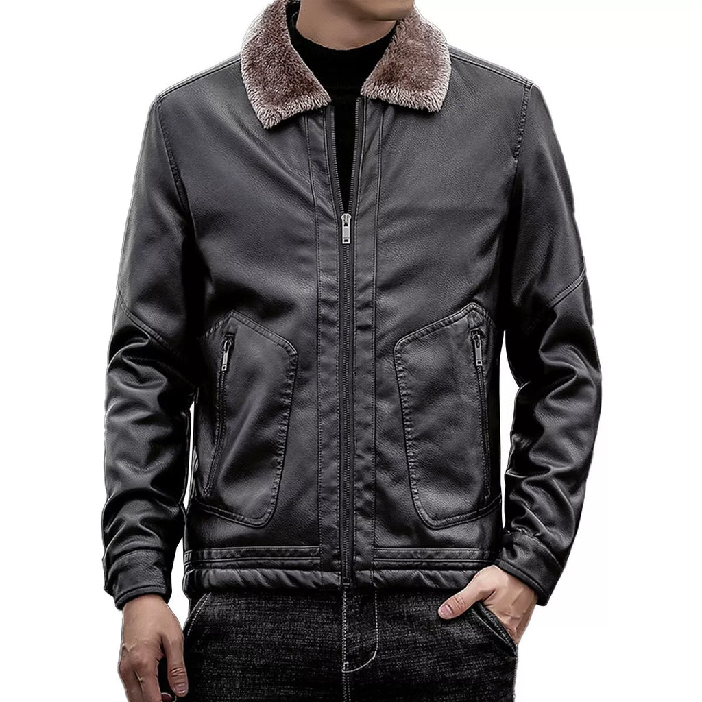 leather biker jacket with fur collar mens