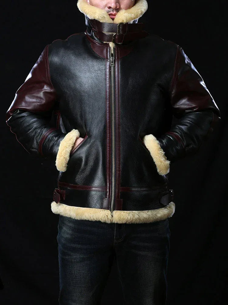 Mens Shearling Leather Aviator Jacket