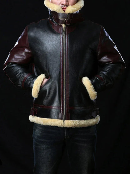 Mens Shearling Leather Aviator Jacket
