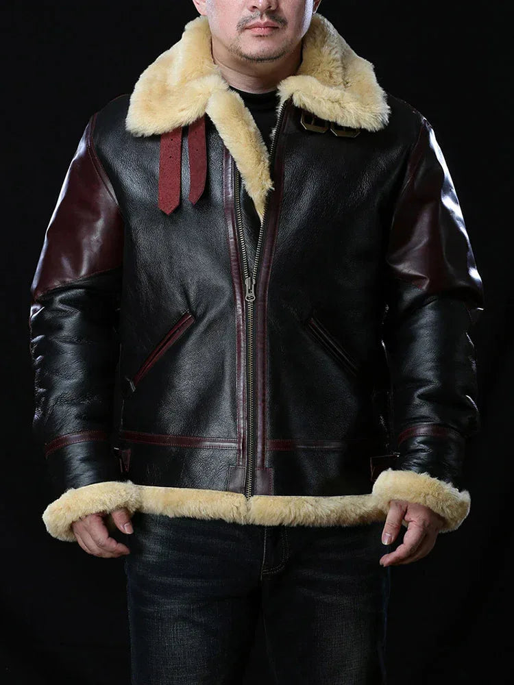 Mens Shearling Leather Aviator Jacket