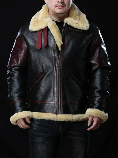 Mens Shearling Leather Aviator Jacket
