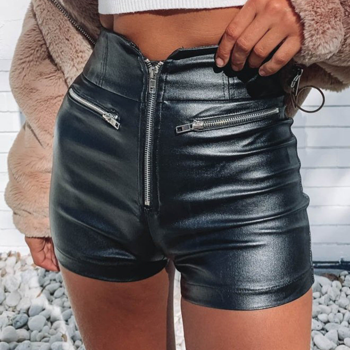High Waisted Faux Leather Shorts for Women