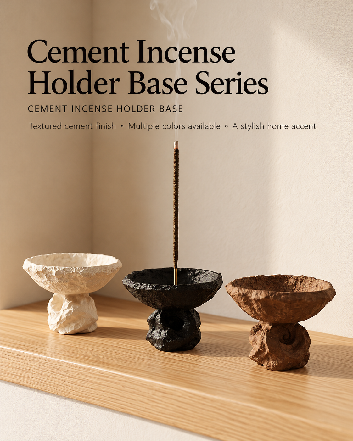Modern Incense Holder in Cement with Sculptural Pedestal Bowl