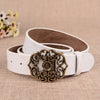 women’s genuine leather carved floral belt White 105 cm