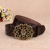 women’s genuine leather carved floral belt coffee brown 105 cm