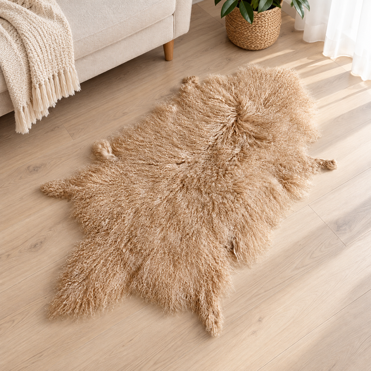 Genuine Curly Sheepskin Rug with Long Wool for Home Decor 3