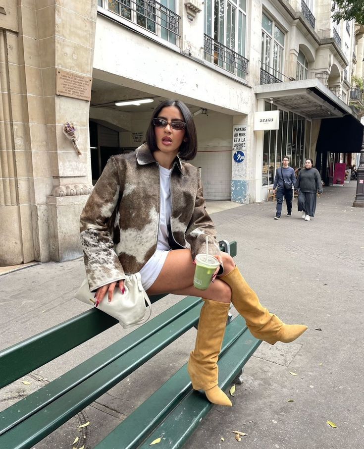 Women cowhide jacket brown fur leather coat cropped