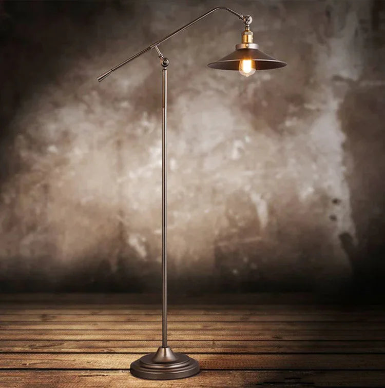 Industrial bronze boom arm floor lamp