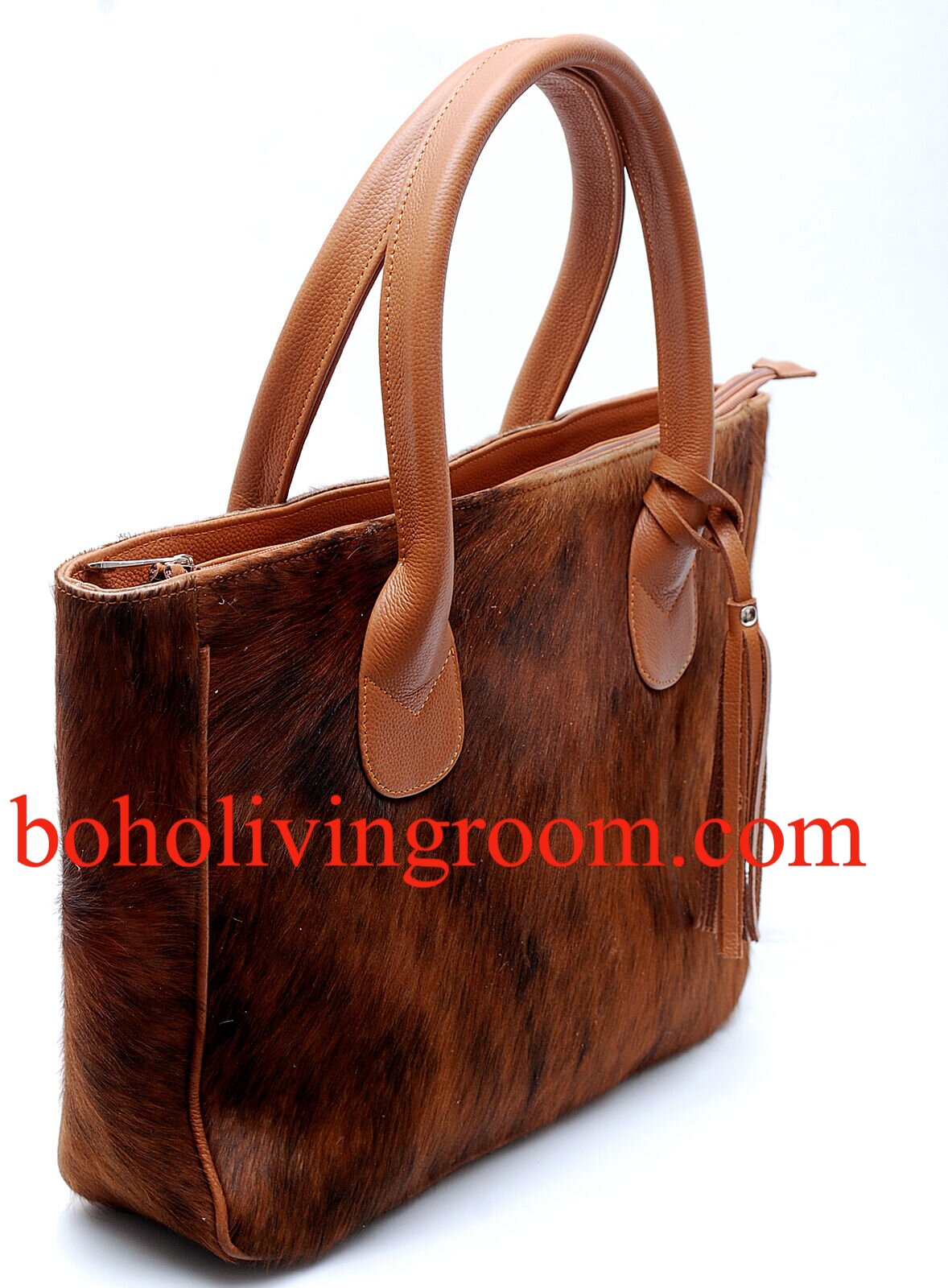 Solid Brown Cowhide Tote Bag