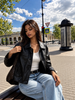 Lambskin Leather Jacket for Women Cropped Oil-Waxed Lapel Style