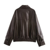 Women Faux Leather Bomber Jacket with Zipper Front