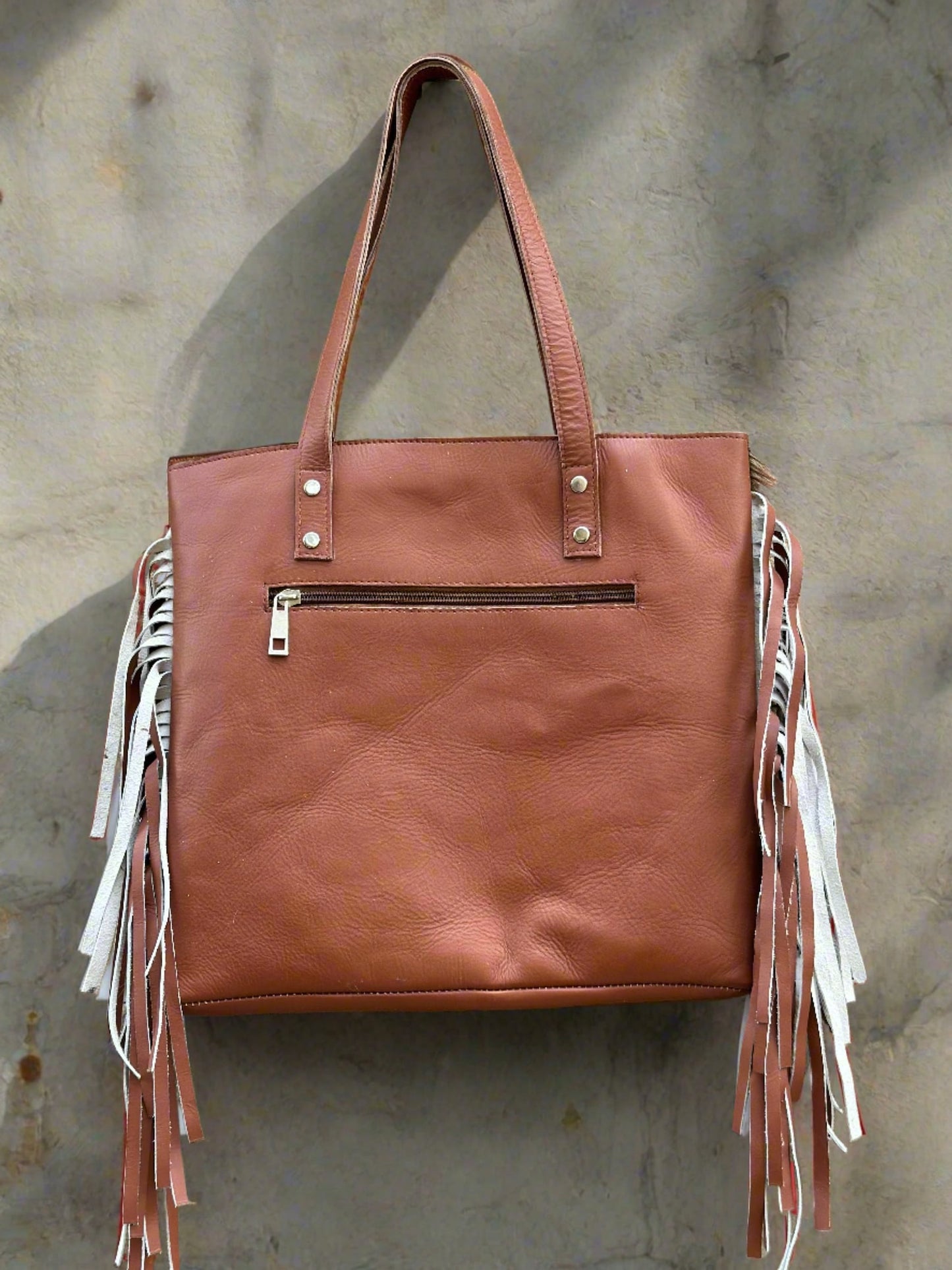 Genuine Cowhide Tote Purse With Fringes