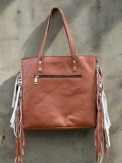 Genuine Cowhide Tote Purse With Fringes