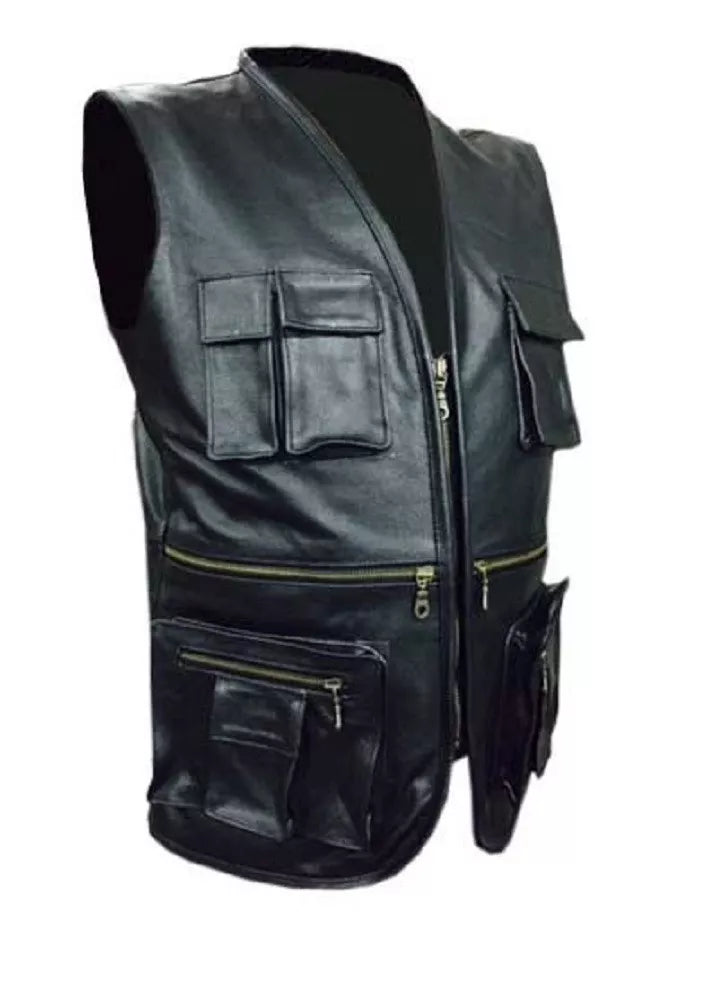 Mens leather motorcycle vest