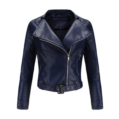 Women’s Faux Leather Motorcycle Jacket with Belt