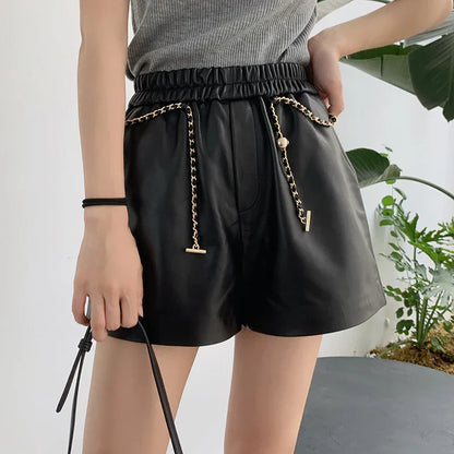 Women's High Waist Real Leather Shorts 2 S
