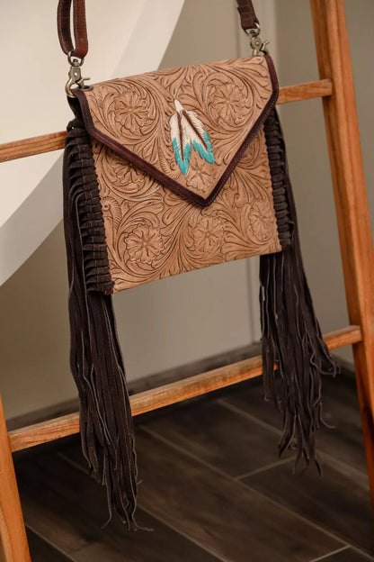 Tooled Carved leather Crossbody Purse