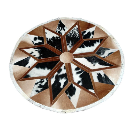 Natural Round Cow Skin Patchwork Rug