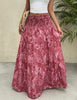 Smocked waist maxi skirt with tiered paisley print